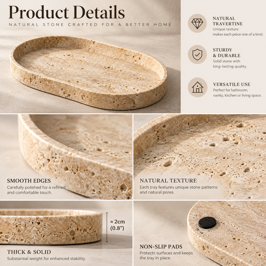 Travertine-Look Oval Tray — visual details