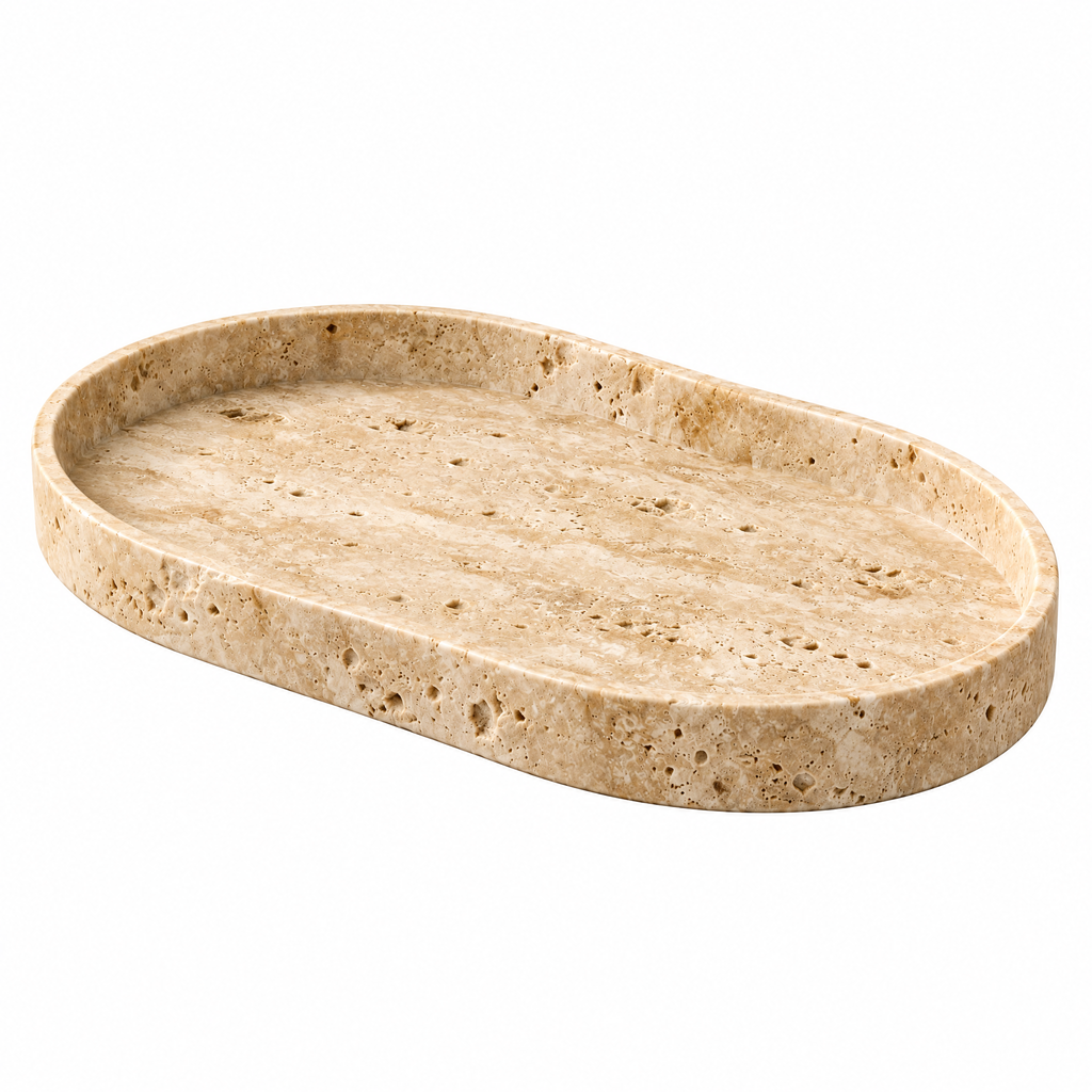 Travertine-Look Oval Tray — product view