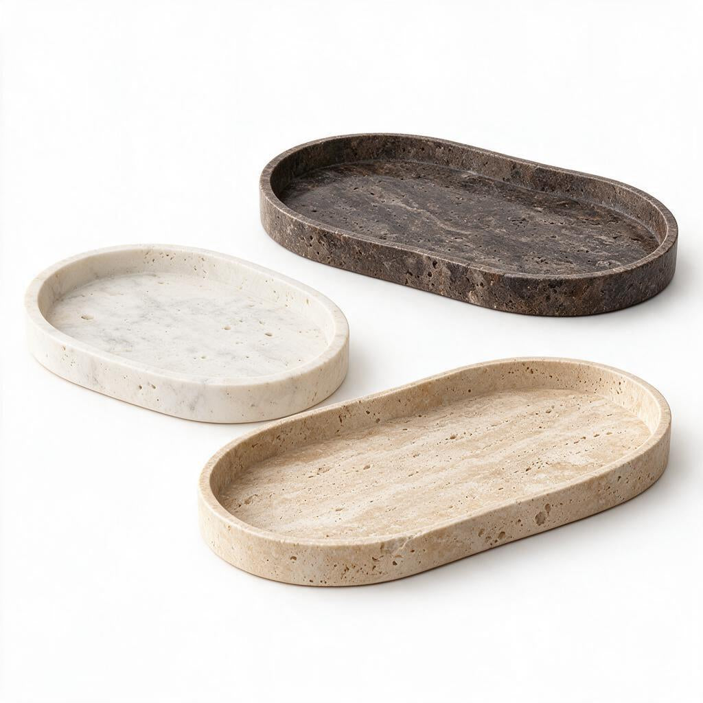 Travertine-Look Oval Tray — styling references