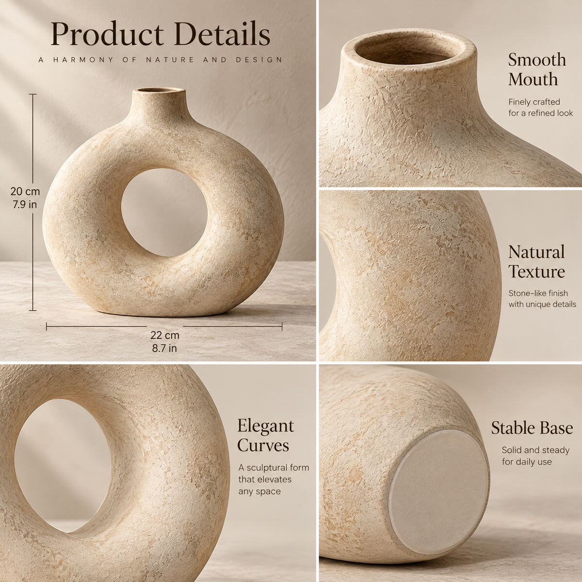Limestone-Tone Halo Vase — visual details