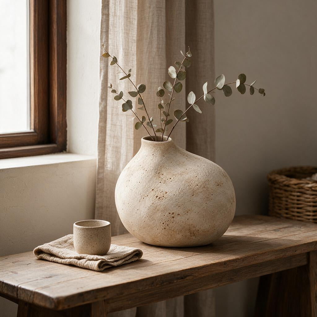Sand Ivory Organic Vase — interior setting