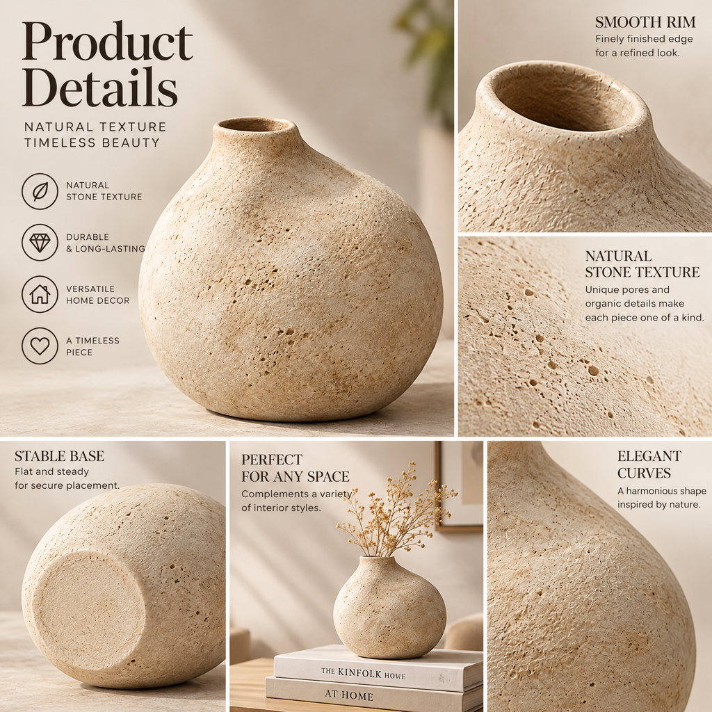 Sand Ivory Organic Vase — visual details