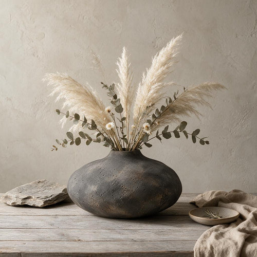 Charcoal Low-Profile Vase — interior setting