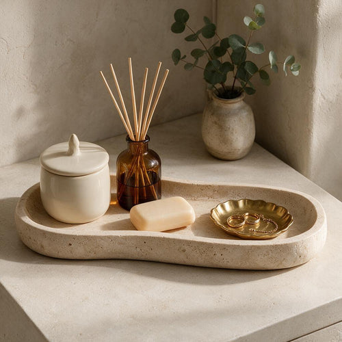 Cream Organic Rectangle Tray — interior setting