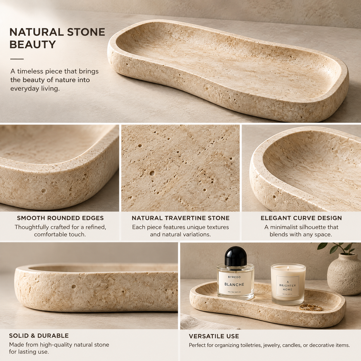 Cream Organic Rectangle Tray — visual details