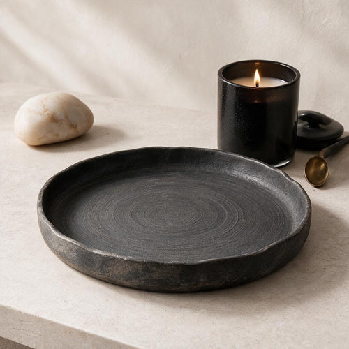 Charcoal Textured Round Tray — interior setting