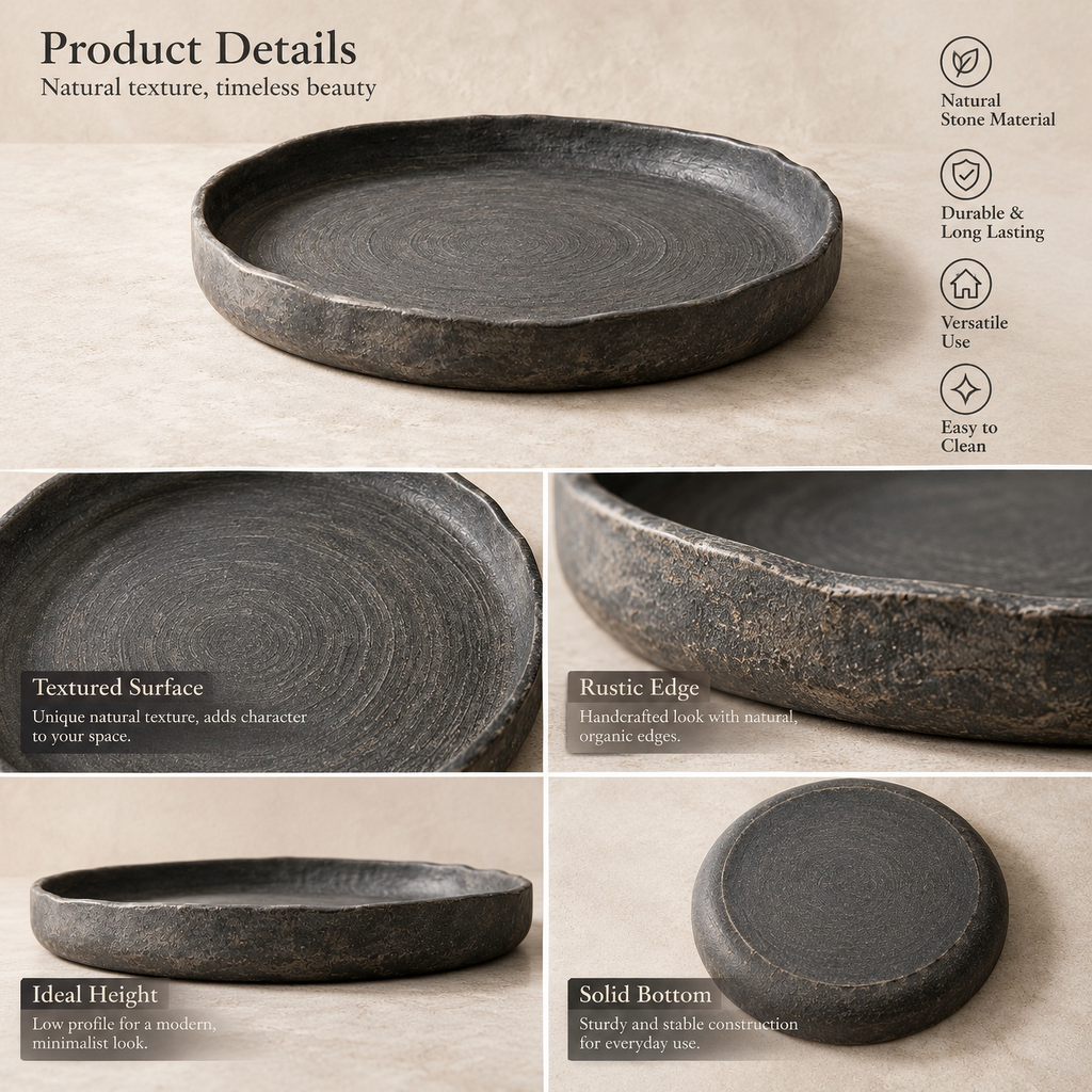 Charcoal Textured Round Tray — visual details