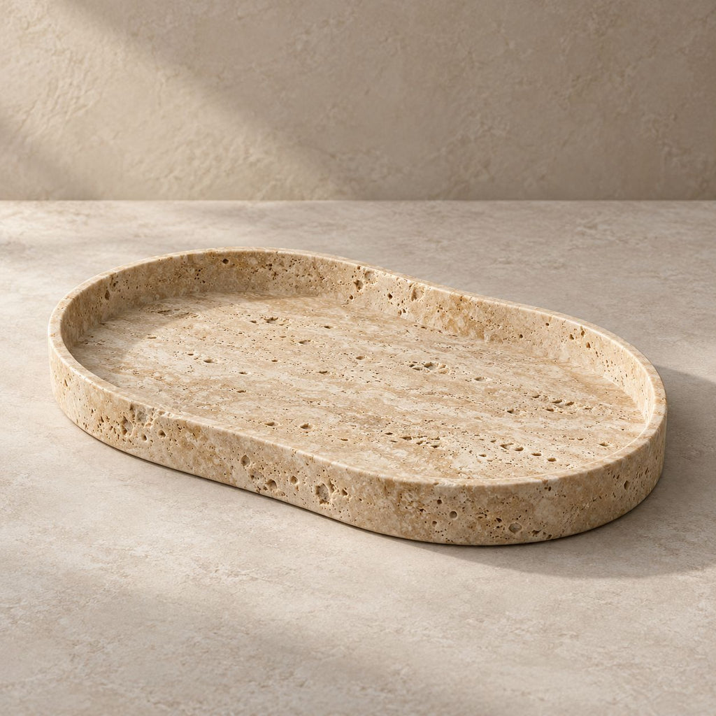 Travertine-Look Oval Tray — form